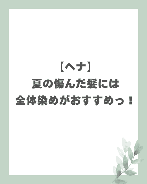 【ヘナ】夏の傷んだ髪には全体染めがおすすめっ！