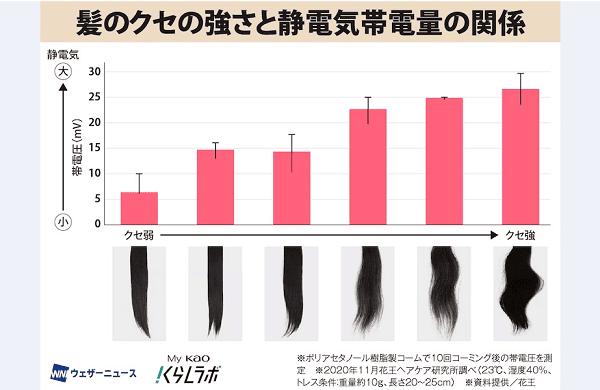 髪のクセの強さと静電気帯電量の関係